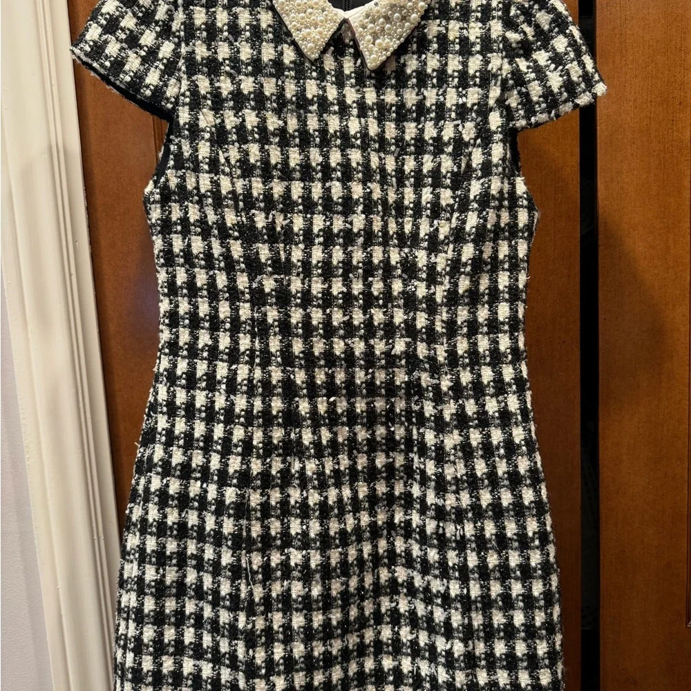 Alice + Olivia Black and White Tweed Dress with Pearl Collar - Picture 1 of 4